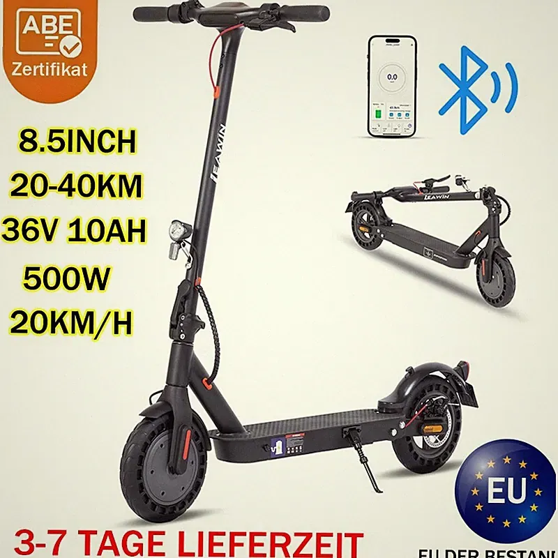 10'' Klappbar Elektroroller mit ABE 35km Reichweite, 20km/h E-Scooter 500W 10Ah