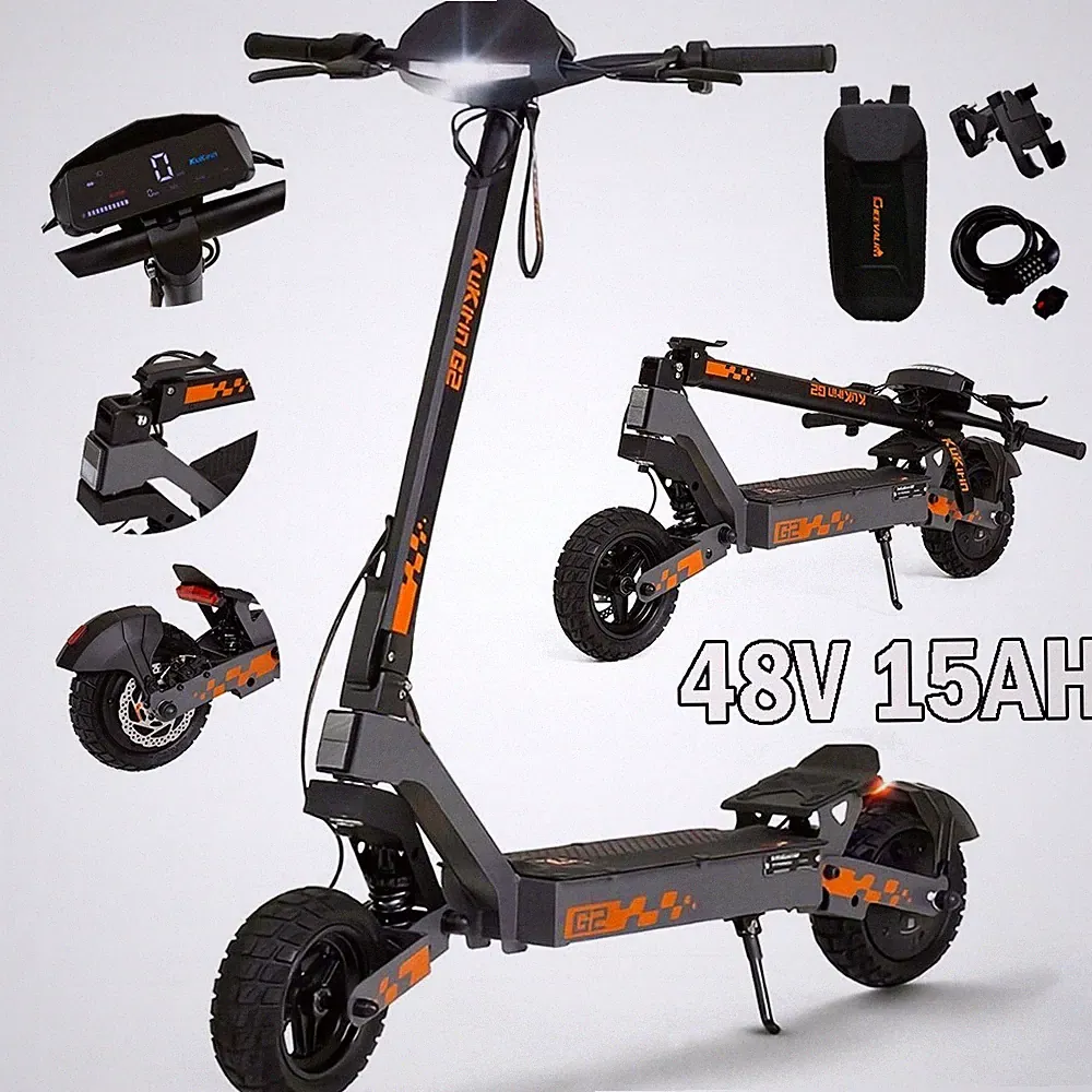 10 ZOLL Elektroroller 48V 15Ah 800W Klappbar Off-road E-Scooter 55KM Kukirin