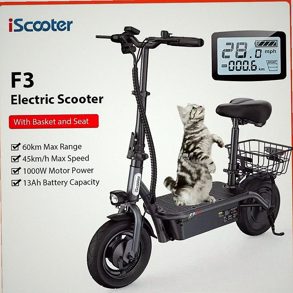 10 Zoll Elektroroller Offroad 48V 13AH E-Scooter 45km/h 1000W Bis 60KM +Korb