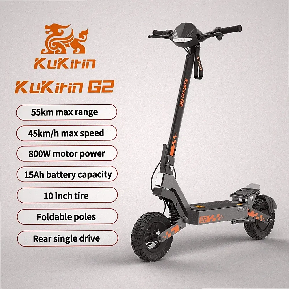 10 Zoll KuKirin G 2 800W Faltbarer Offroad Elektroroller 45KMH E-Scooter 55KM
