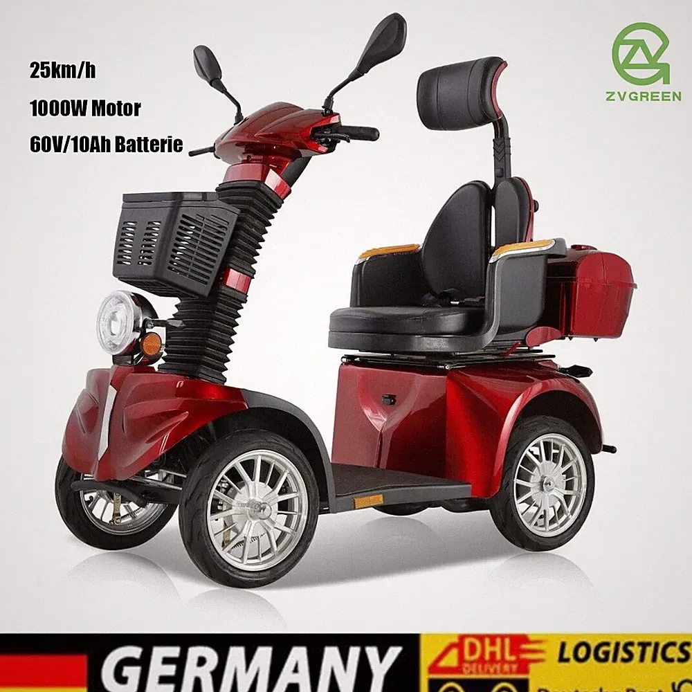 1000W Seniorenmobil 4-Rad Mobilität Roller Elektromobil 60V/20Ah 25km/h Rot