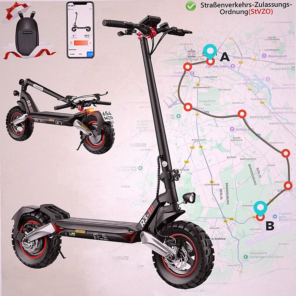 10Zoll E-Scooter mit ABE Faltbar Elektro Roller Offroad APP bis 100KM Reichweite