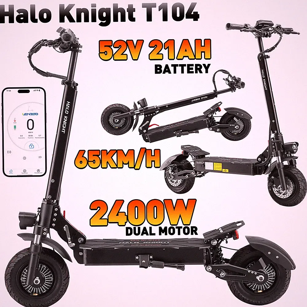 10Zoll Halo Knight T104 Flatbar Elektroroller 2400W 21Ah E-Scooter Offroad 65KMH