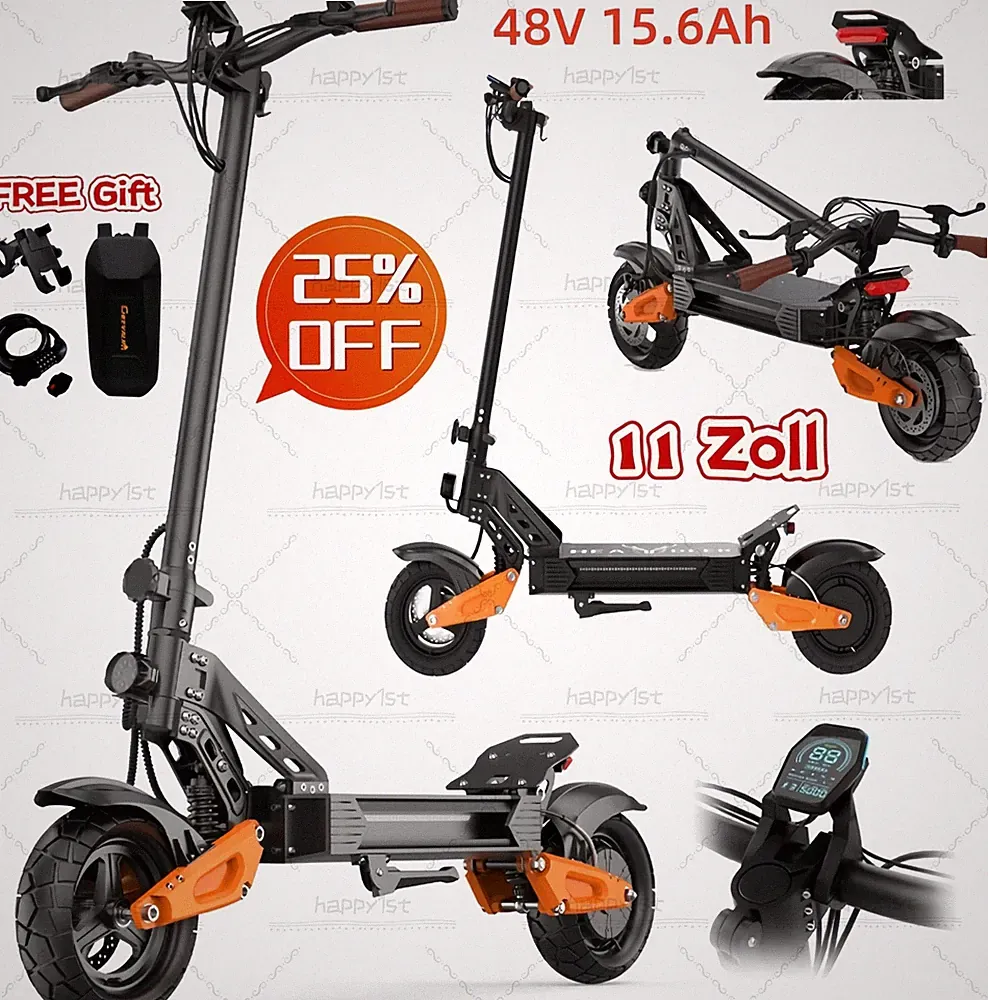 11" Elektroroller 1200W 48V 15.6AH Offroad Klappbarer E-Scooter HEADEER 40Miles