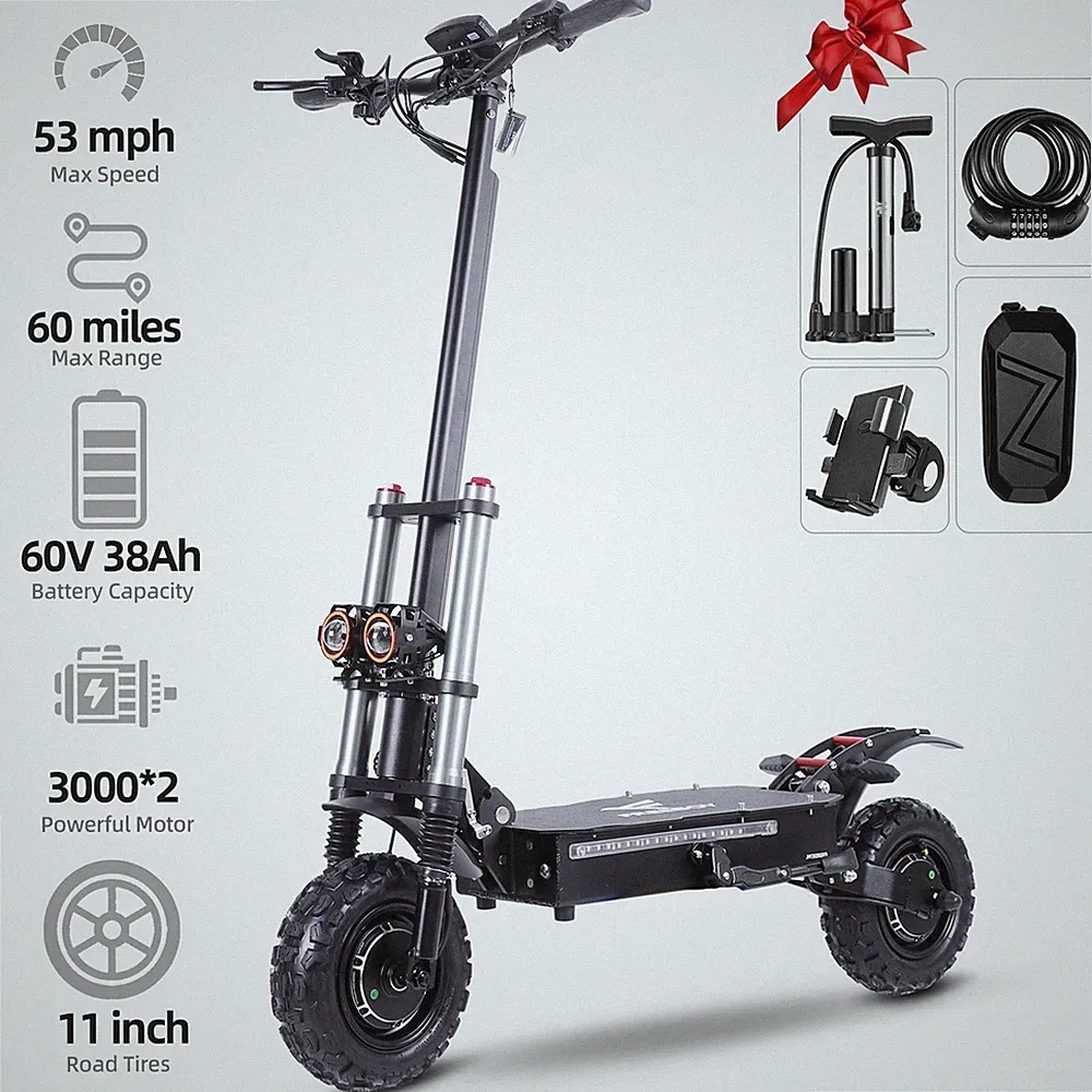 11'' Elektroroller Off-road 6000W 60V/38Ah E-Roller E-Scooter Bis 80-85KM/H