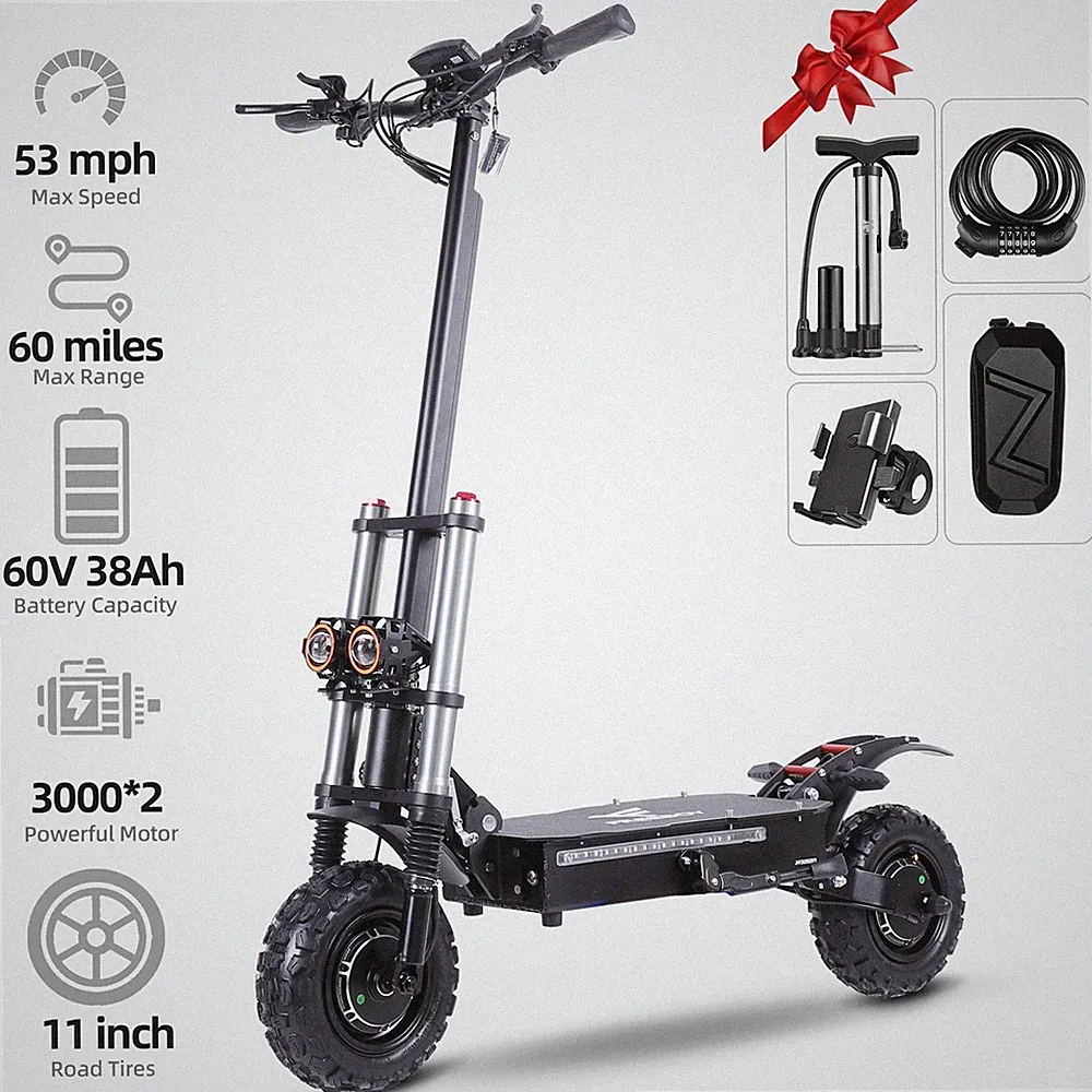 11'' Off-road Elektroroller 3000W*2 Faltbarer Elektroroller 60V/38Ah E-Scooter