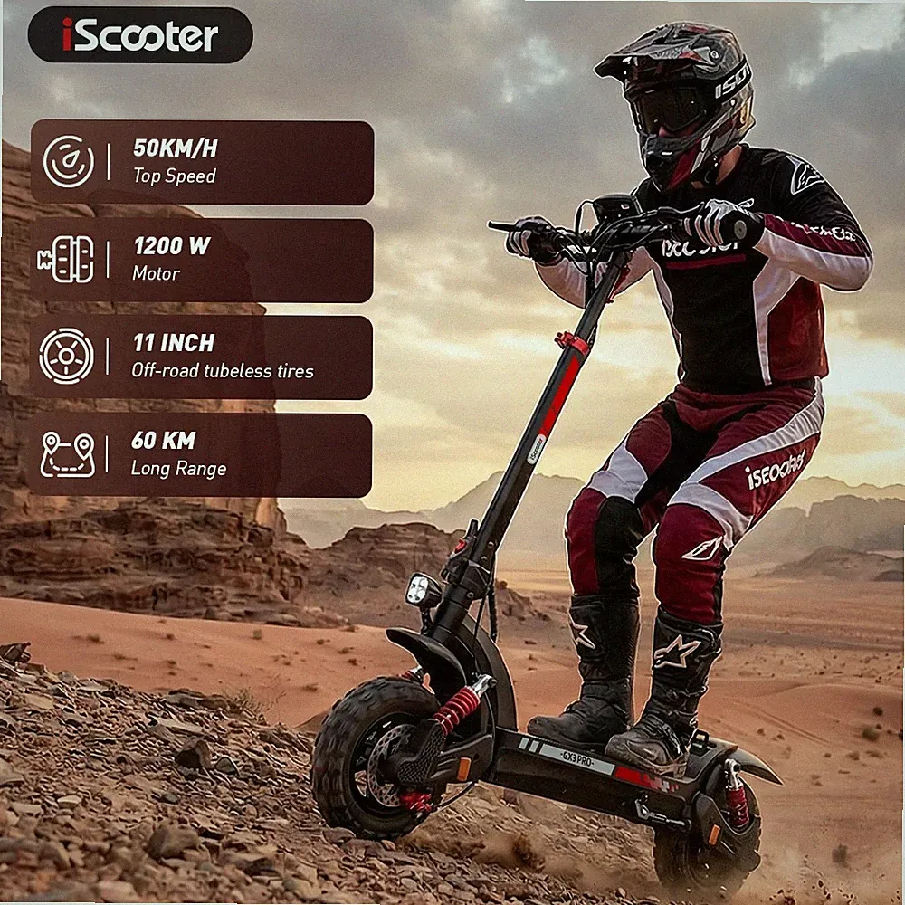 11 Zoll Elektroroller 1200W 50km/h iScooter GX3Pro E-Roller NFC Sitz Offroad