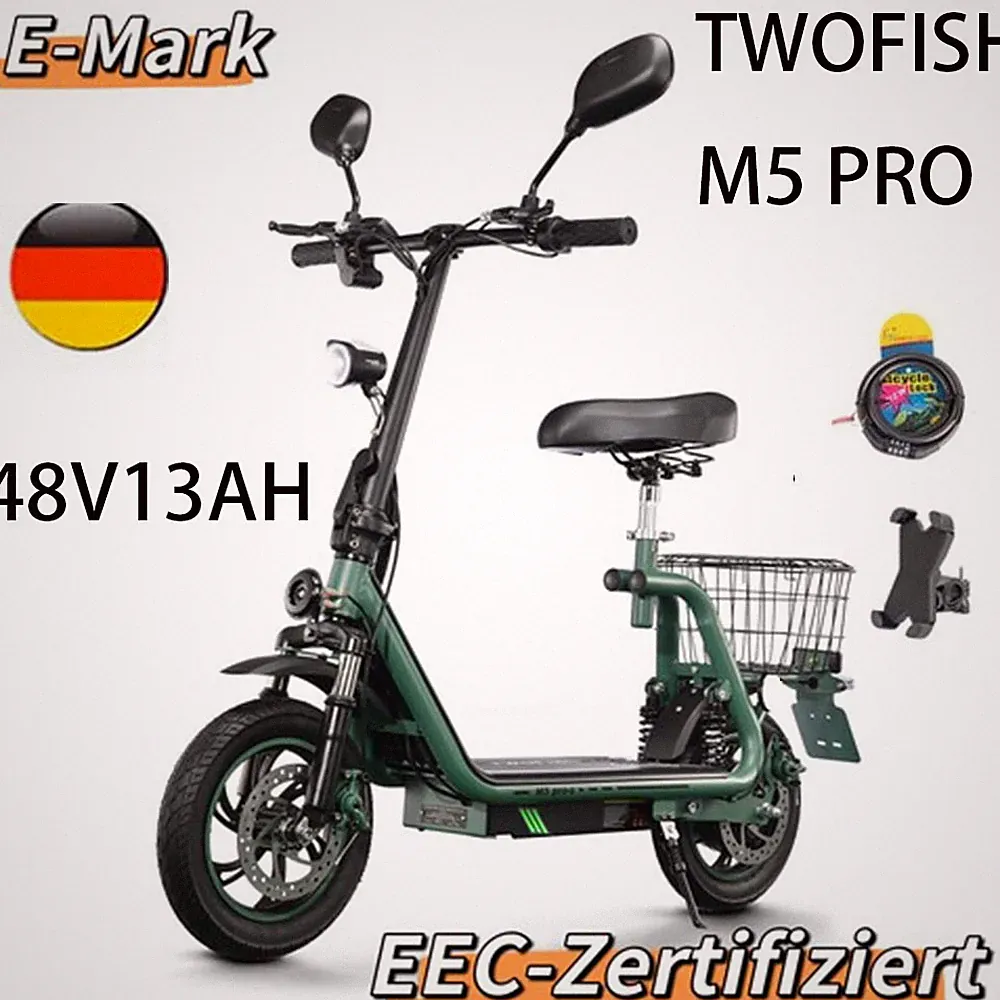 12" Elektroroller 48V 13AH TWOFISH M5PRO Mit Straßenzulassung Scooter mit Sitz