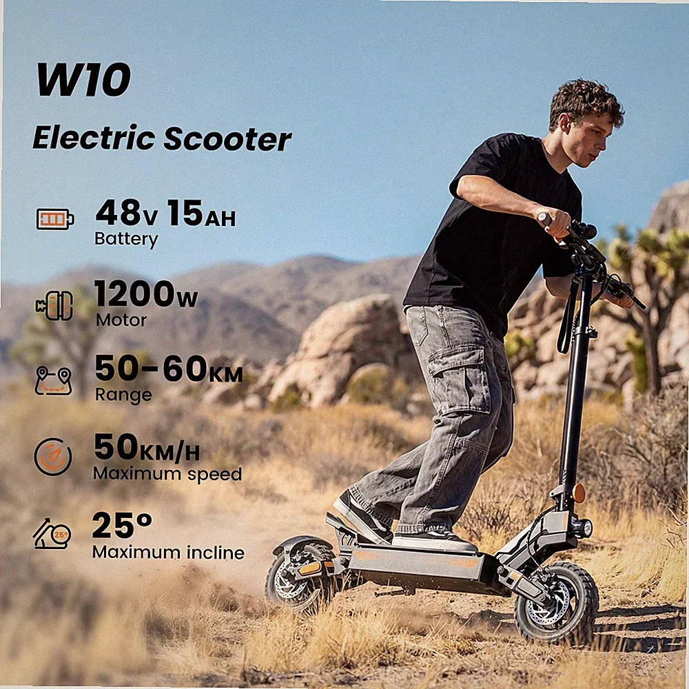 1200W Elektroroller 48V 15AH Elektro-Scooter 50km/h 10" Off-road E-Roller 60km