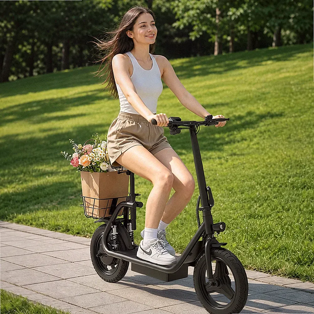 14 Zoll Elektroroller 900W 48V 15AH E-Scooter mit Korb 40km/h Offroad 150kg