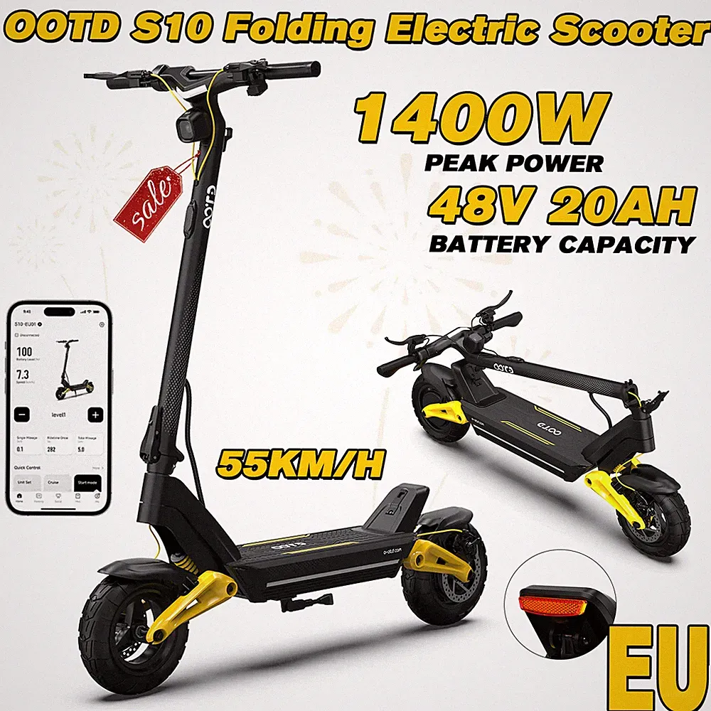 1400W OOTD S10 Elektroroller 48V20Ah 10"Offroad Klappbar E-Scooter 70KM 150KG EU