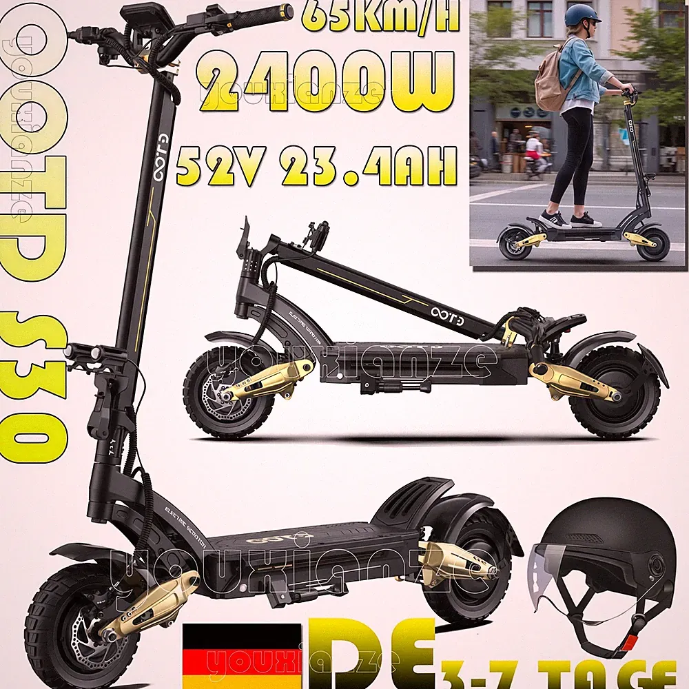 2400W Offroad Elektroroller Dual motor 52V 23,4AH 10" Faltbar E-Scooter 65KM/H