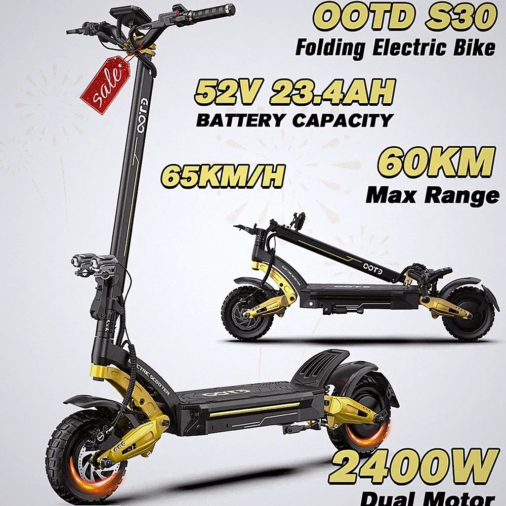 2400W OOTD S30 Elektroroller 52V23.4AH 10" Off-road Klappbar E-Scooter 65KM/H EU