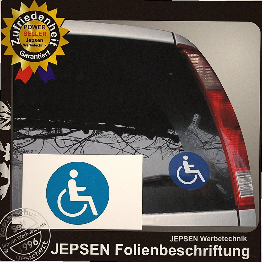 2x Rollstuhlfahrer / Behindert Auto Aufkleber 10cm Rund - zum außen ankleben