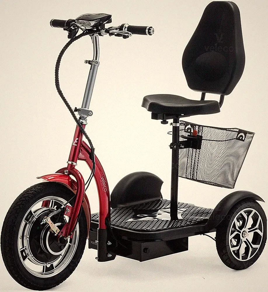 3 Rad Elektromobilität Roller Seniorenmobil Dreirad mit Korb ROT VELECO ZT16