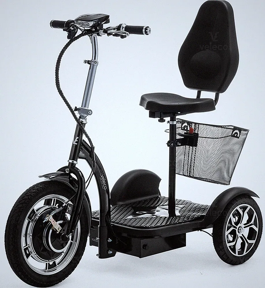 3 Rad Elektromobilität Roller Seniorenmobil Dreirad mit korb Schwarz VELECO ZT16
