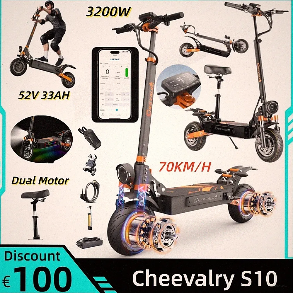 3200W Dual Motor Elektroroller 10 Zoll 52V33AH Off-road Faltbar E-Scooter 70KM/H