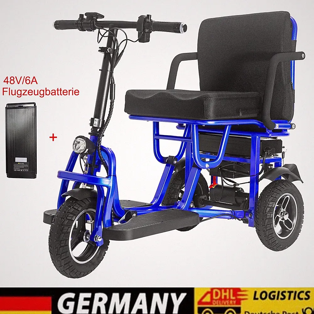 350W Faltbar 3-Rad Roller Elektromobil 32km 48V/10Ah 6km/h + Flugzeugbatterie