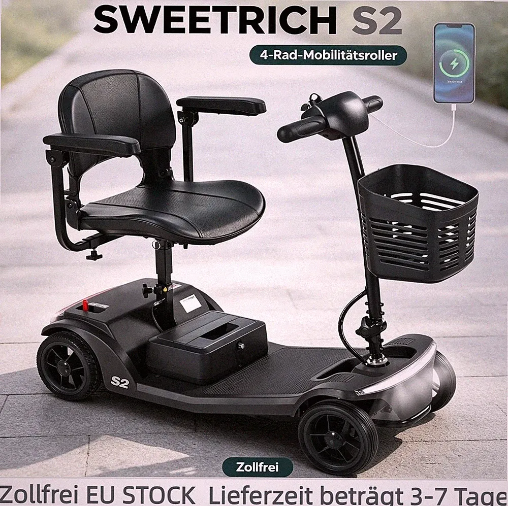 4-Rad-Mobilitätsroller 250W 12Ah Seniorenmobil Vierrad Elektroroller Zollfrei EU