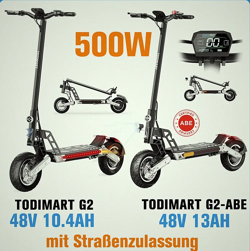 500W G2 Elektroroller 48V 10.3AH/13AH E-Scooter Mit Straßenzulassung 65KM 10" EU