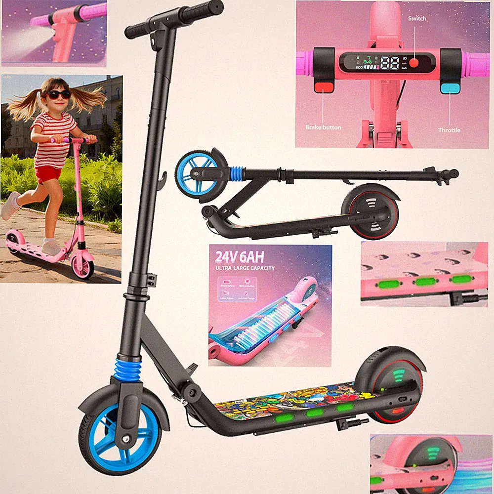 6.5" Elektroroller Für Kinder 16KM/H Klappbar LED E-Scooter mit BT Musik bis 9KM