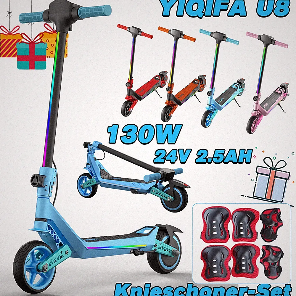 6.5" YIQIFA U8 Kinder-Elektroroller 2.5AH Klappbar E-Scooter LED Knieschoner-Set