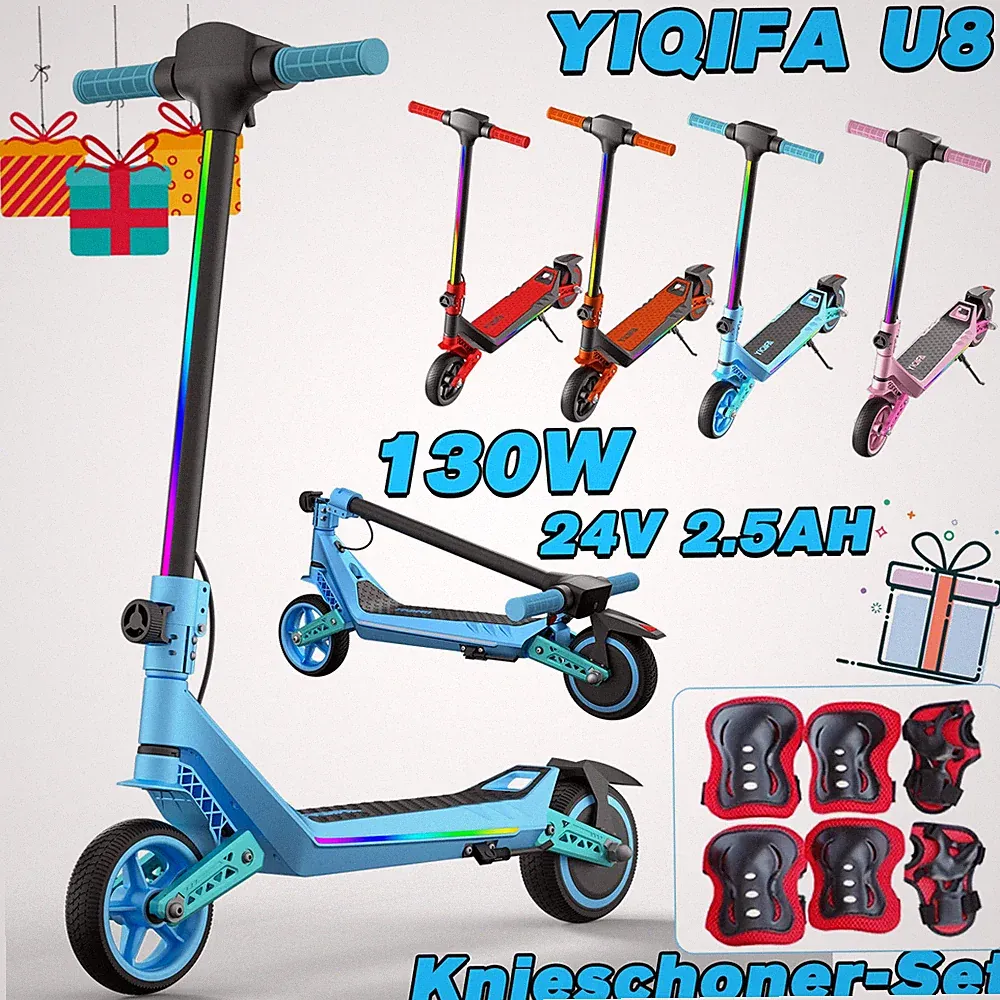 6.5" YIQIFA U8 Kinder-Elektroroller 2.5AH Klappbar E-Scooter LED Knieschoner-Set