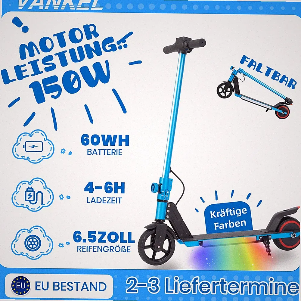 6,5 Zoll Kinder E-Scooter Elektroroller faltbar 150W Motor für Jungen Mädchen