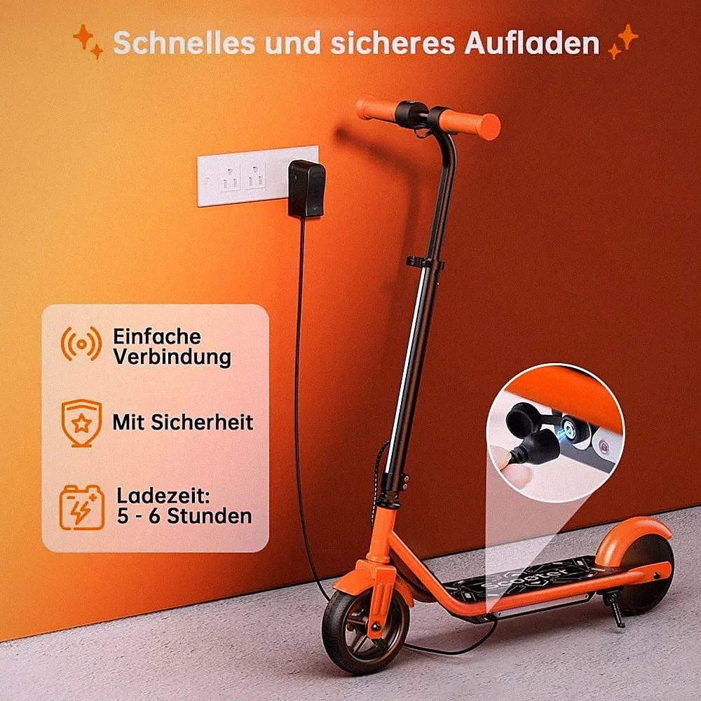 6 Zoll Elektroscooter 16km/h Für Kinder E Roller Kinderroller ab 6 Jahren Orange
