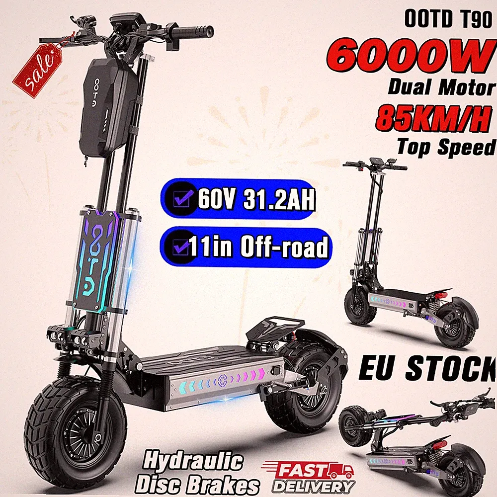 6000W OOTD T90 Doppelmotor Elektroroller 60V31.2AH E-Scooter 85KM/H 13" Klappbar