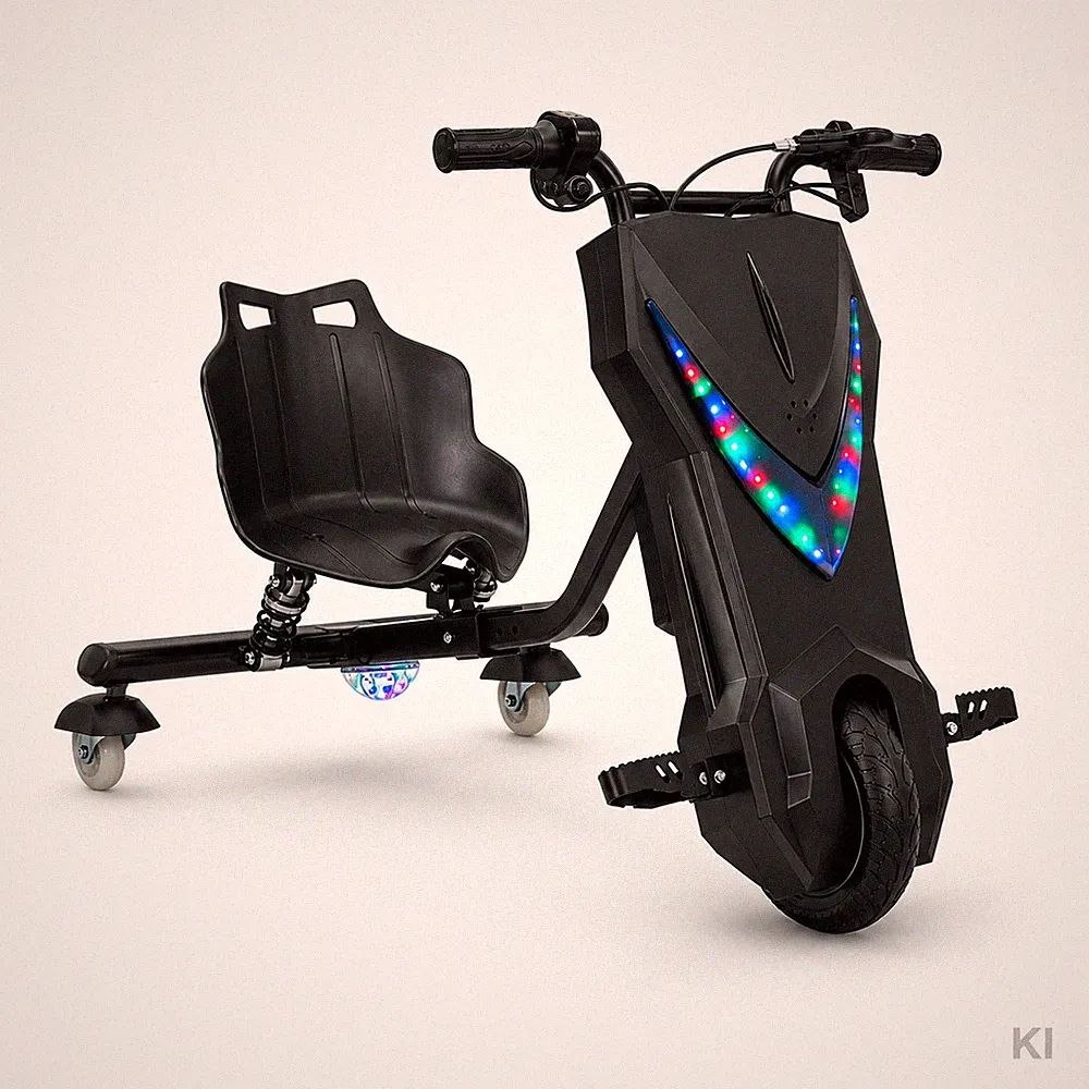 ACTIONBIKE Drift Trike 360 Elektroroller mit LED Musik bis 15kmh schwarz Kinder
