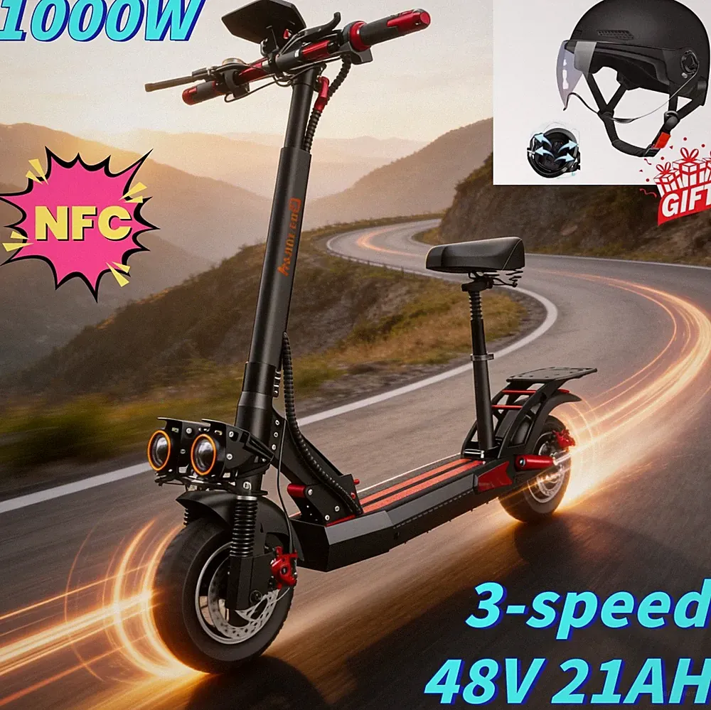 Cheevalry Elektroroller 1000W 48V21AH Faltbar E-Scooter Offroad NFC 45KM 10Zoll