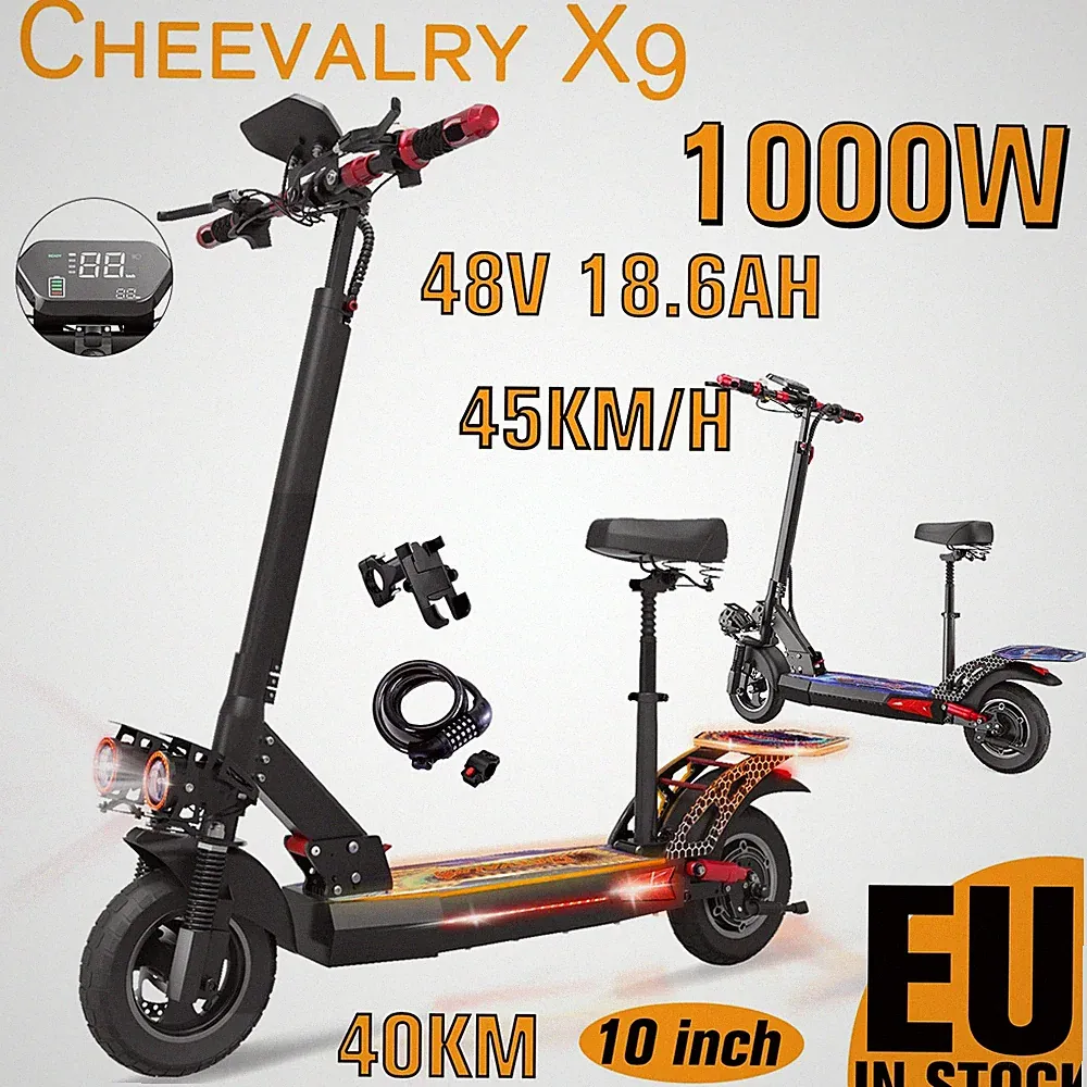 Cheevalry X9 1000W Elektroroller 48V18.6AH 10" Klappbar Offroad 45KM/H E-Scooter