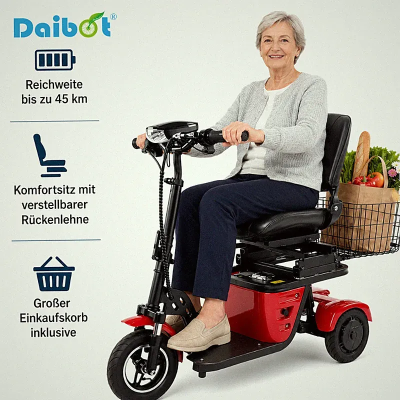 Daibot 3-Rad Senioren E-Roller klappbar 500W Zweimotor 36V Akku