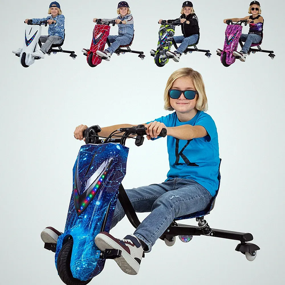 Drift Trike Roller Kinder Elektro Scooter LED Driftrollen 360° drosselbar 250W
