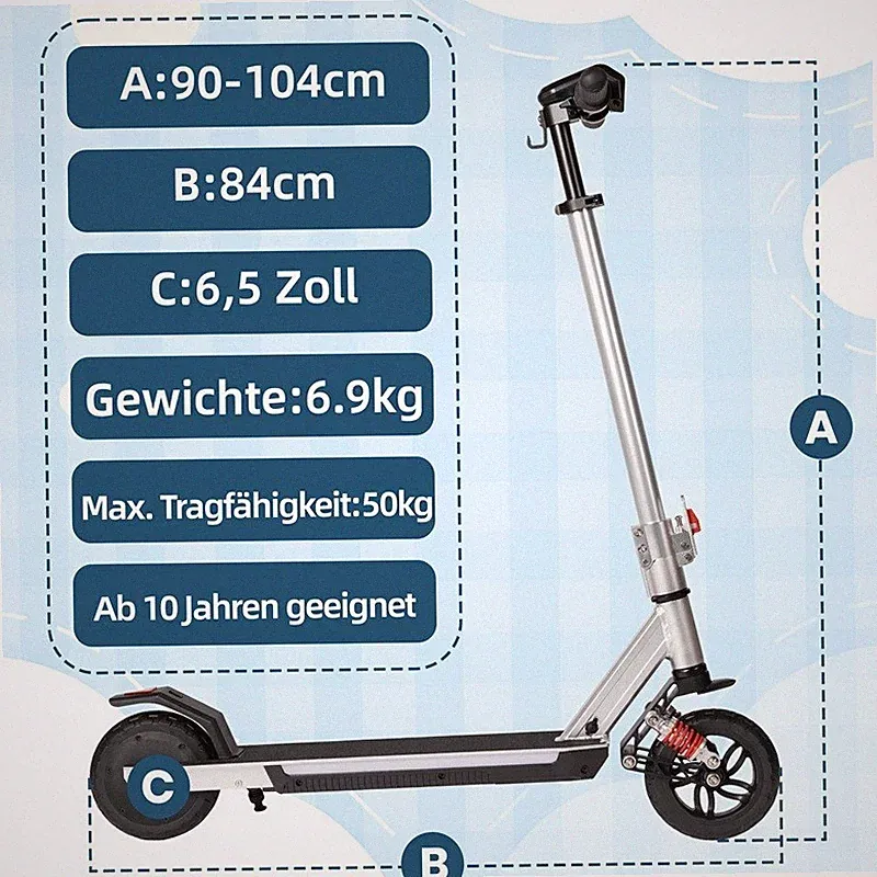 E-Scooter 150W 25.2V Straßenzulassung 6,5'' Klappbarer Elektroroller 14km/h