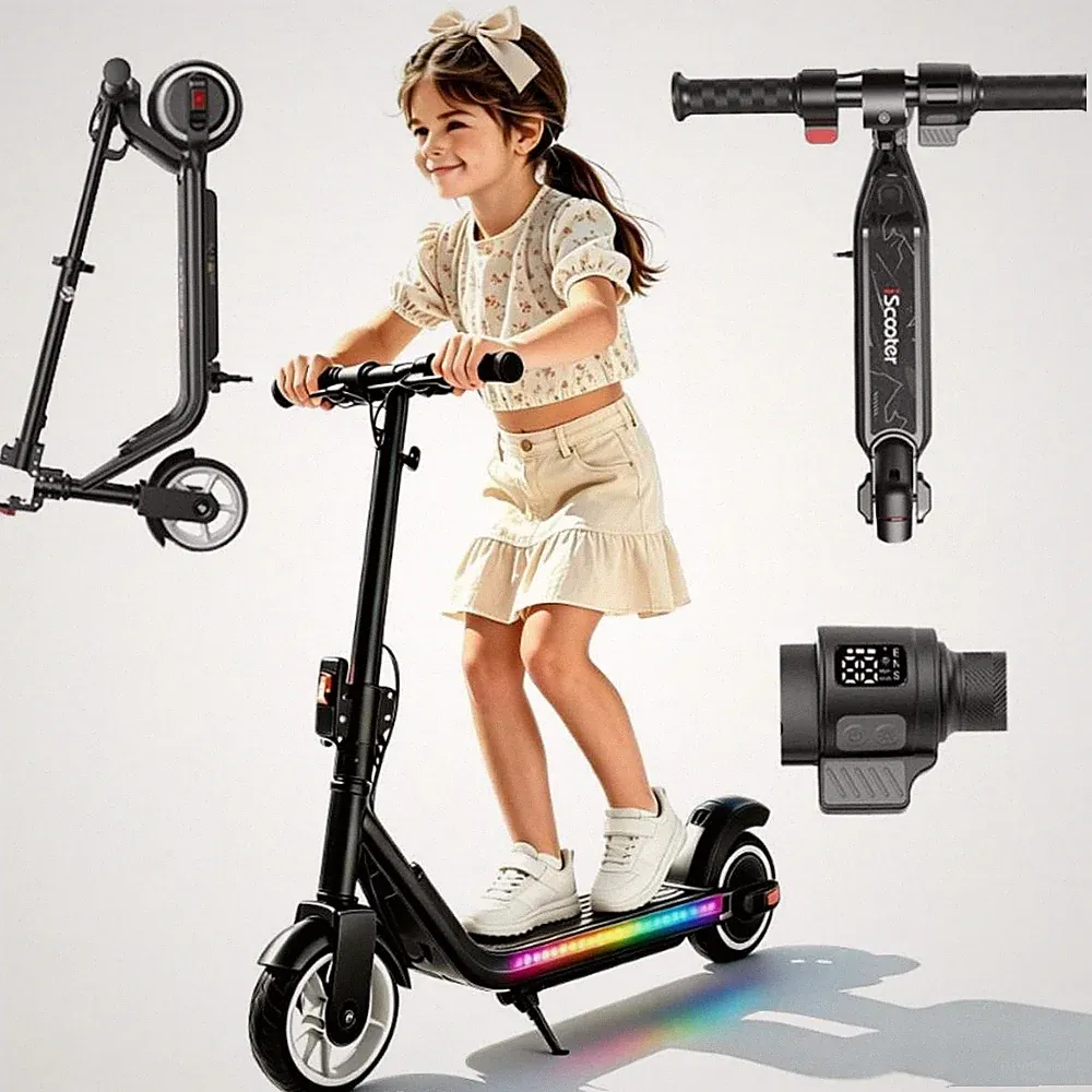 E Scooter Für Kinder 6-14 Jahren Kinderroller 19 km/h Elektroscooter LED Faltbar