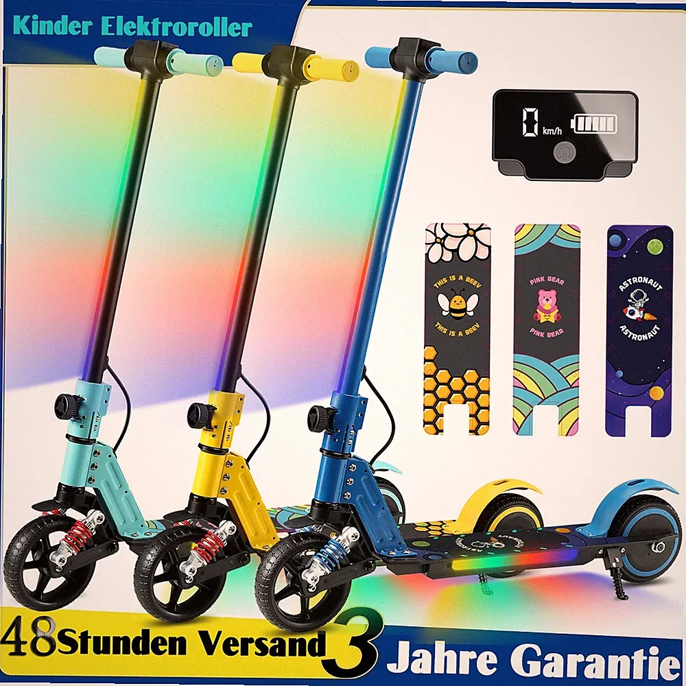 E Scooter Kinder 6-12 Jahren Elektroscooter 8Km LED 14km/h Faltbar Elektroroller