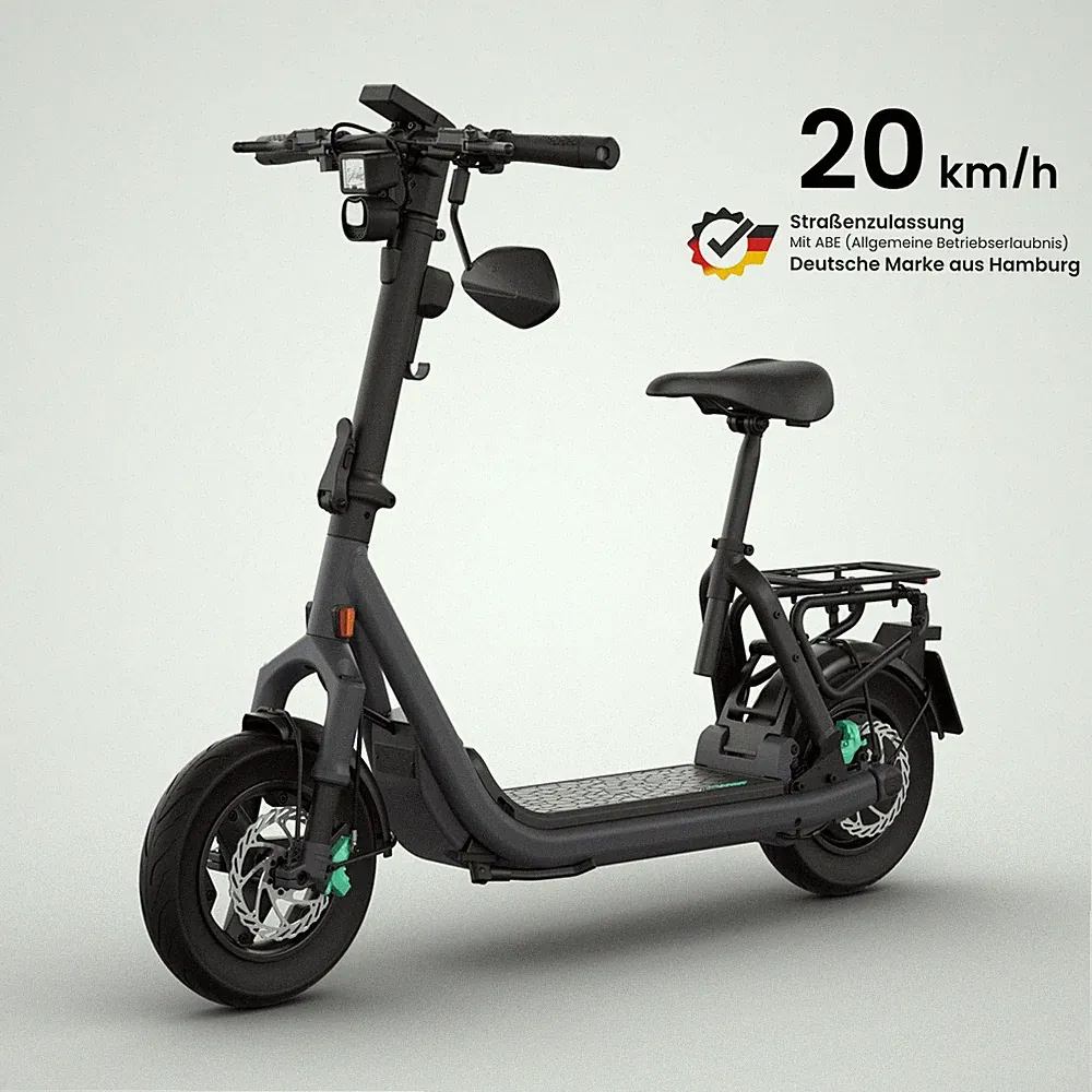 E Scooter + Sitz | Straßenzulassung | 20 km/h | 13 Zoll | 100km | Egret GTc