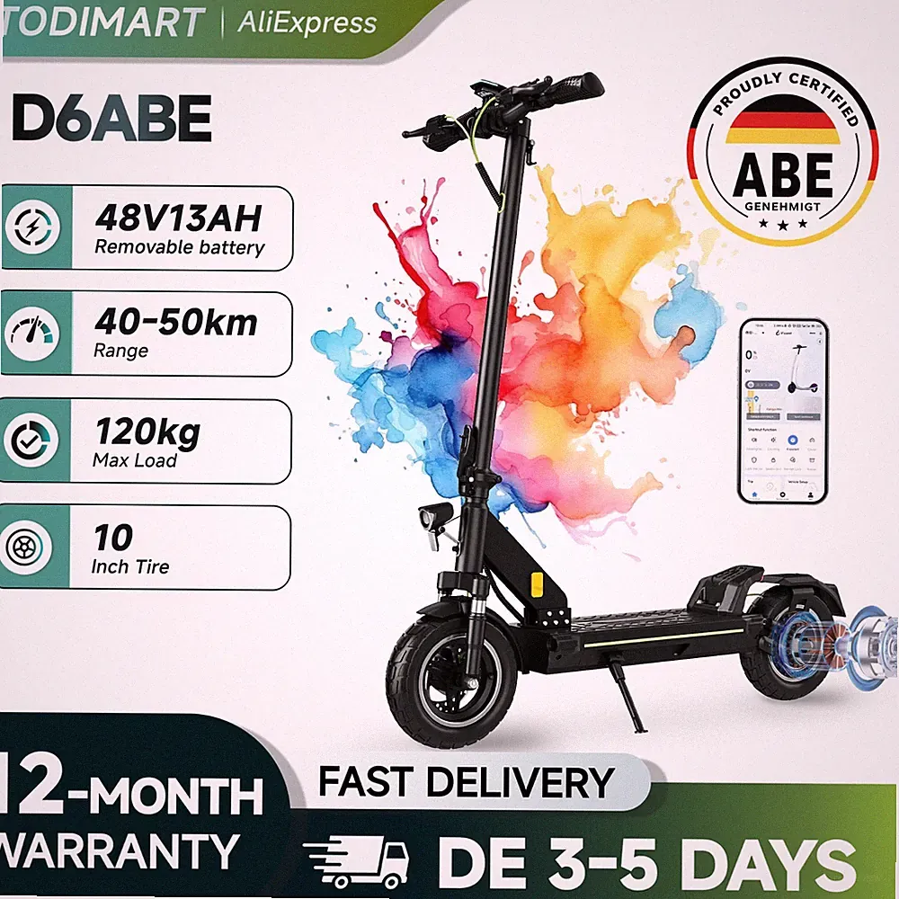 E-Scooter TODIMART D6ABE Pro ABE 48V Akku 10 Zoll 50km Elektroroller ✅