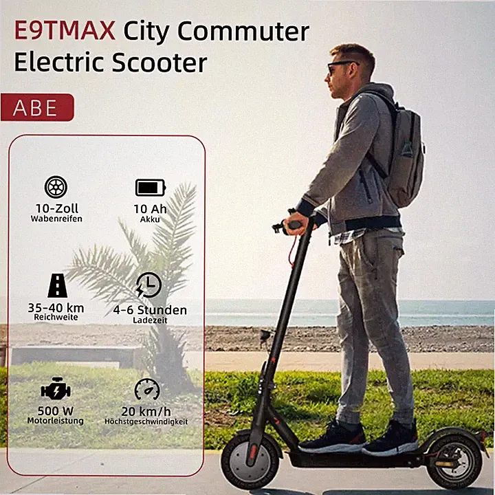 E9TMax E-Scooter Mit App ABE Elektroroller 40KM Reichweite Mit Straßenzulassung