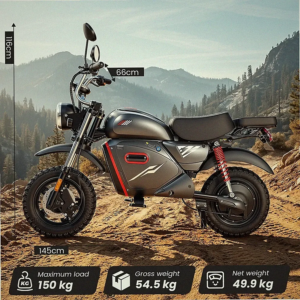 Elektro Motorrad 2000W 48V/20Ah Dirt Bike 15" E-Motorrad 55KM/H Vollfederung NFC