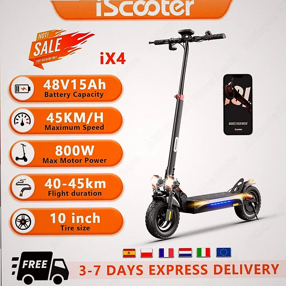 Elektro-Scooter 10'' Faltbar Elektroroller 800W 48V 15Ah E-Roller Offroad Tyre