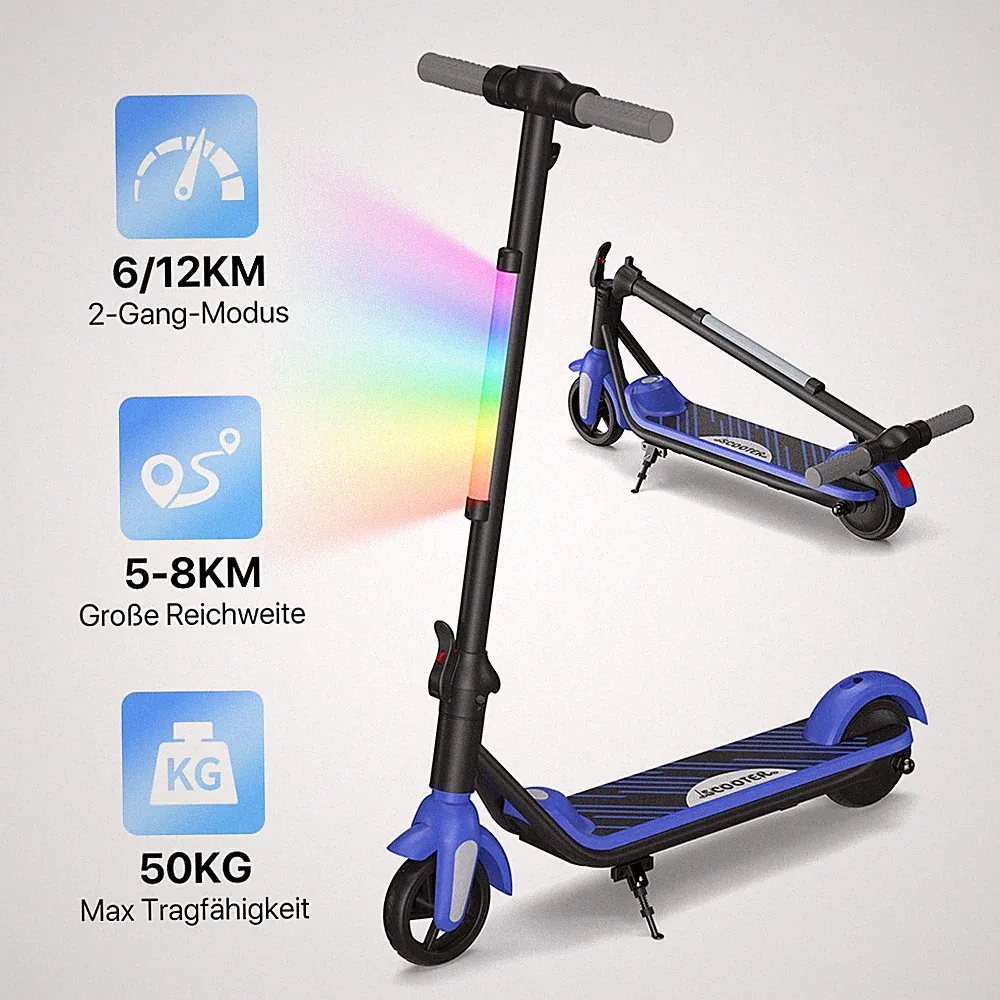 Elektro-Scooter Kinder 6-14 Jahren Klappbar Elektroroller LED 12km/h
