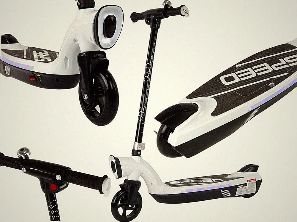 Elektro Scooter Kinder Roller E-Scooter LED Licht 12V 50kg Weiß 6-14 Jahre