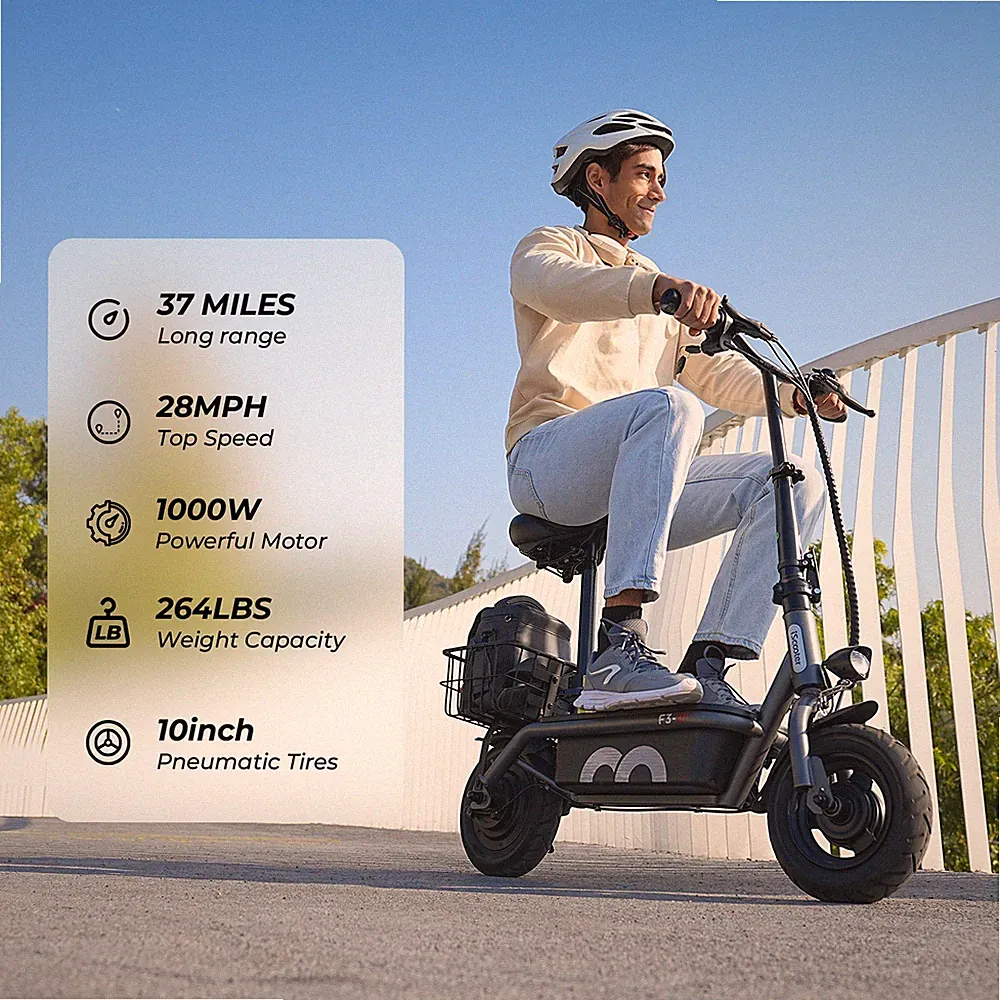 Elektroroller 1000W 48V/13AH 10" City E-Scooter Offroad E-Roller mit Korb 45kmh