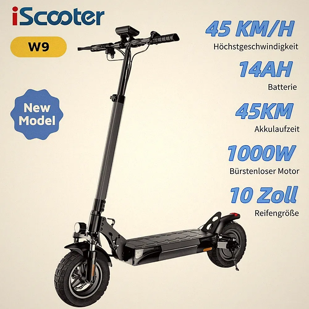 Elektroroller 1000W iScooter W9 45km/h 48V 14AH 10'' Offroad E-Scooter Mit APP