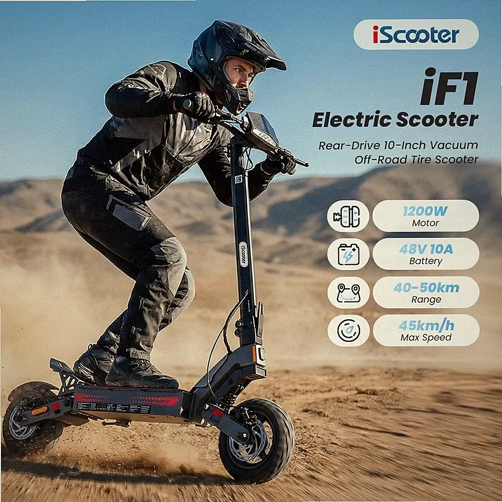 Elektroroller 1200W 480WH Offroad E-Scooter 10" E-Roller Vollfederung 45km/h APP