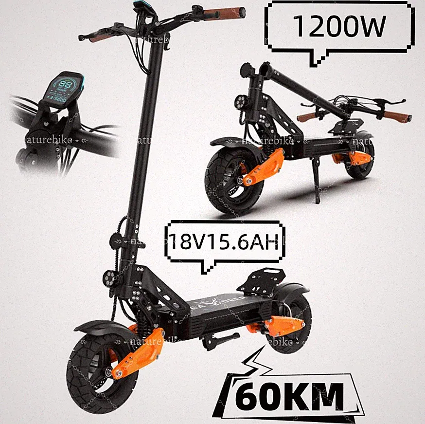 Elektroroller 1200W 48V15,6Ah Offroad 11Zoll E-Scooter Faltbares Geländefahrzeug
