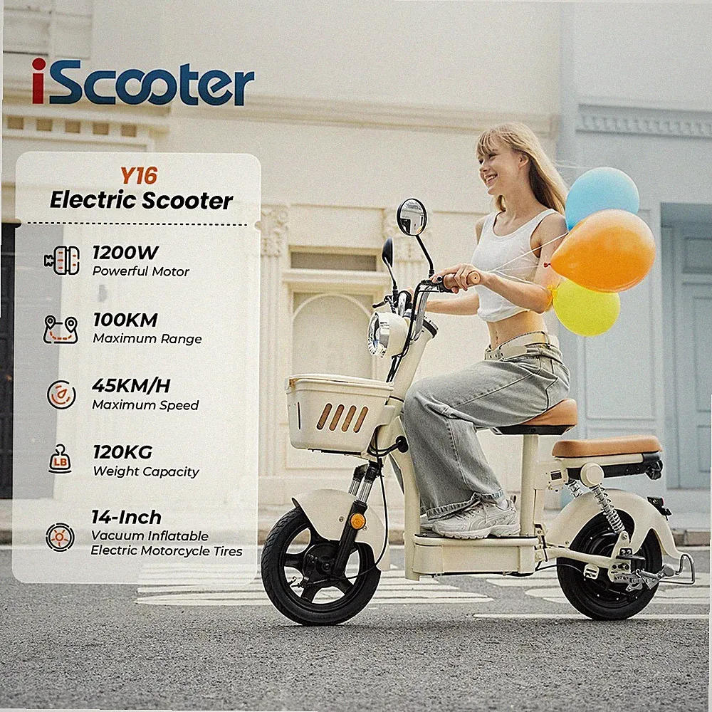 Elektroroller 1200W iScooter Y16 48V20Ah E-Scooter 45km/h E-Roller 100KM 14 Zoll